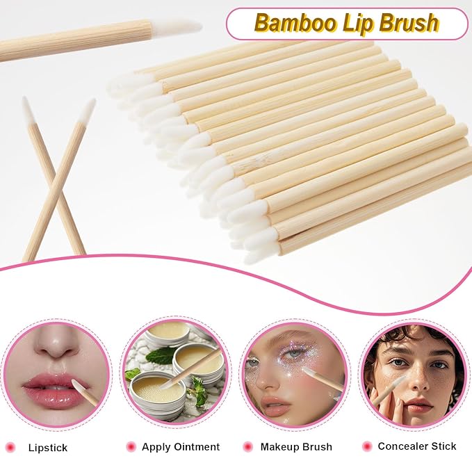 300PCS Bamboo Eyelash Extension Kit – Disposable Micro Swab Brushes, Natural Material Spoolies, Lip Brushes, Mascara Wands, Makeup Applicator Tools