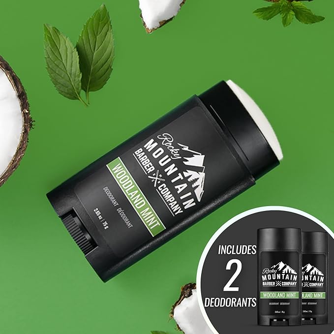 Natural Deodorant for Men – 2 Pack - Aluminum Free - Made in USA with Simple, Plant-Based Ingredients & Peppermint Essential Oil – Woodland Mint Scent – 2.65 oz each