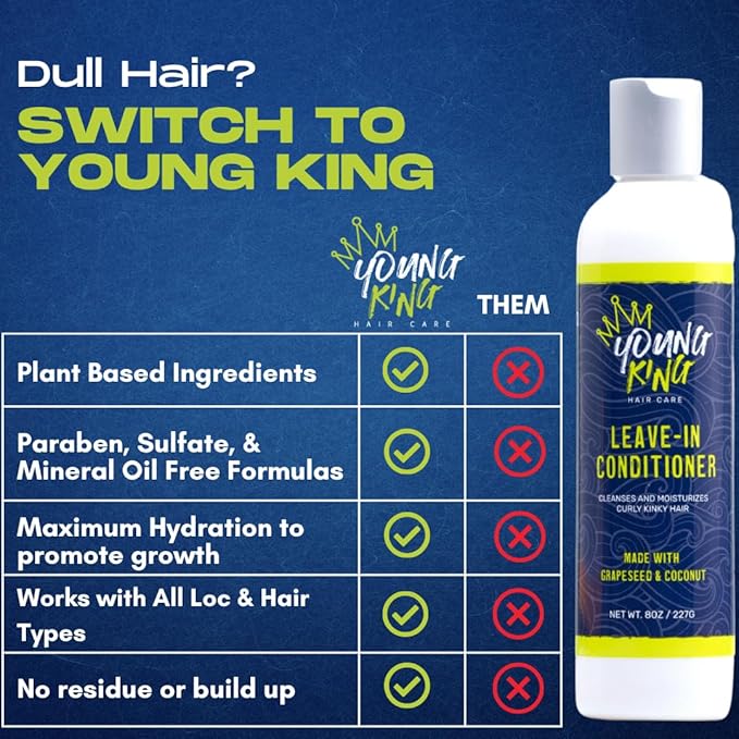 YOUNG KING HAIR CARE Kids Leave-In Conditioner For Boys | Detangle, Hydrate and Soften Natural Curls | Plant-Based and Harm-Free (8 oz)