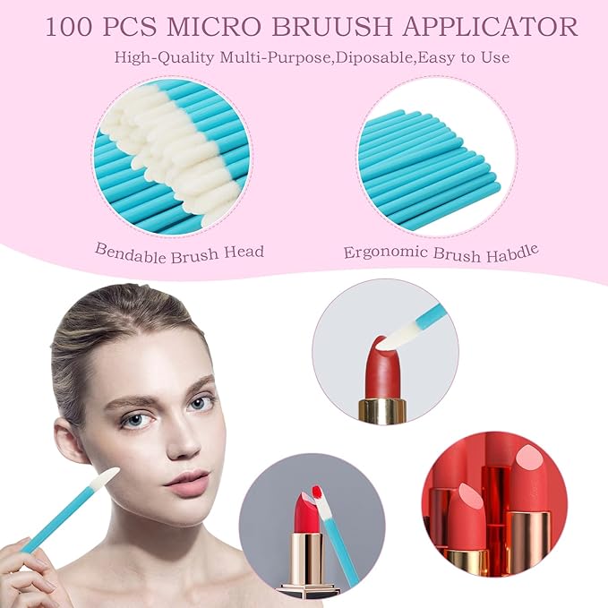 myaokue-up 200Pcs Cosmetic Brushes Kit, Disposable Nylon Lash Spoolies, Micro Swab Brushes, Mascara Wands, Lip Gloss Applicators, Blue/Pink, Cosmetic Tools