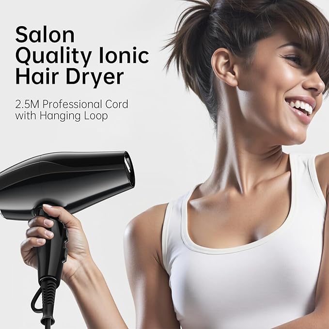 Professional Salon Hair Dryer, CONFU 1875 Watt Negative Ionic Fast Drying Blow Dryer, AC Motor Low Noise Hair Blow Dryer with Diffuser & 2 Concentrator Nozzles