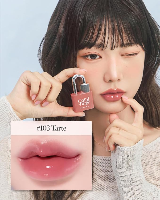 CORLAHAZE Glow Lock Jelly Tint #103 4g, Hydrating Jelly Glow Lip Stain, High-Shine, Long-Lasting Color Moisturizing Lip Enhancer with Rosehip Oil, Collectible Lock-Shaped Design, Korean Makeup
