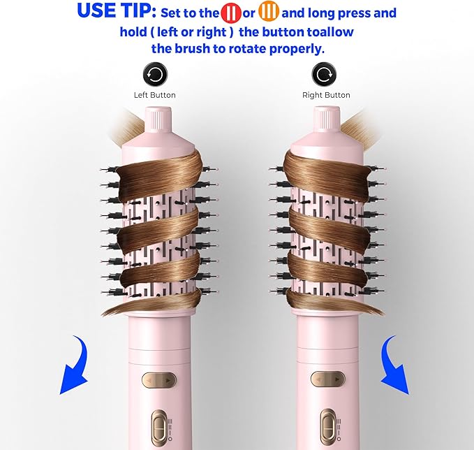 3 in 1 Rotating Hair Dryer Brush,Negative Ionic Professional Brush Blow Dryer with Detachable Brush(2" & 1.5"),3 Heats and 2 Speeds Rotating Hot Air Brush for Curling,Straight,Drying