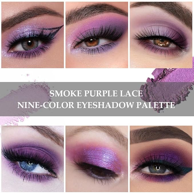 9Colors Eye Shadow Palettes Makeup,Dark Purple Plum Lavender Mauve Black Smoky Eyeshadow Palette for Older Women Natural Powde Eye Shadows Waterproof Long Lasting Naturing-Looking