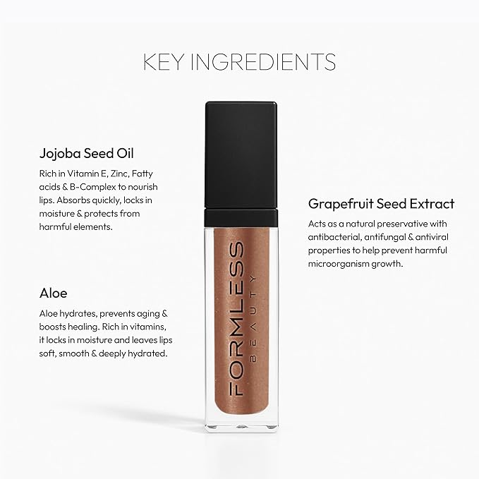 Formless Beauty | Euphoria Lip Gloss by Jenny McCarthy | Chestnut-Brown Shine | Vegan Hydrating Formula | Non-Sticky Aloe & Jojoba Infused | Paraben & Cruelty Free | Natural Lip Enhancer