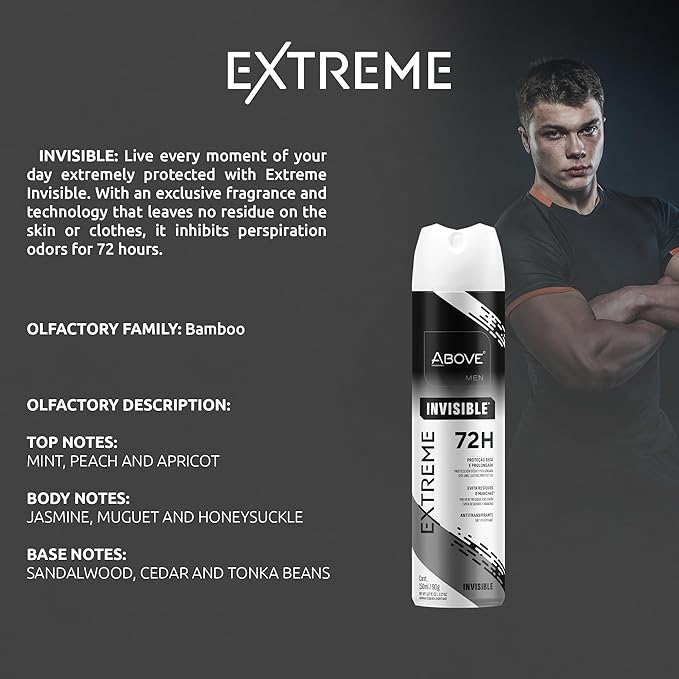 ABOVE Extreme Men Invisible - 72H Antiperspirant Spray Deodorant for Men 5.07 Fl Oz| Aluminum-Free | Fresh Mist, No Stain & Alcohol, Long-Lasting Men's Deodorant Spray | Mint, Peach, Apricot