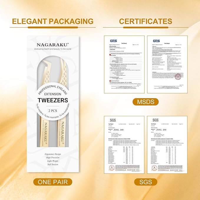 NAGARAKU Eyelash Tweezers, 1 Pair Precision Fiber Tip Tweezer for Lash Extensions Volume Grip Tweezers Antistatic Straight Curved Tip Stainless Steel with Box -Dolphin & L Typ Tweezers AG-05 & AG-09