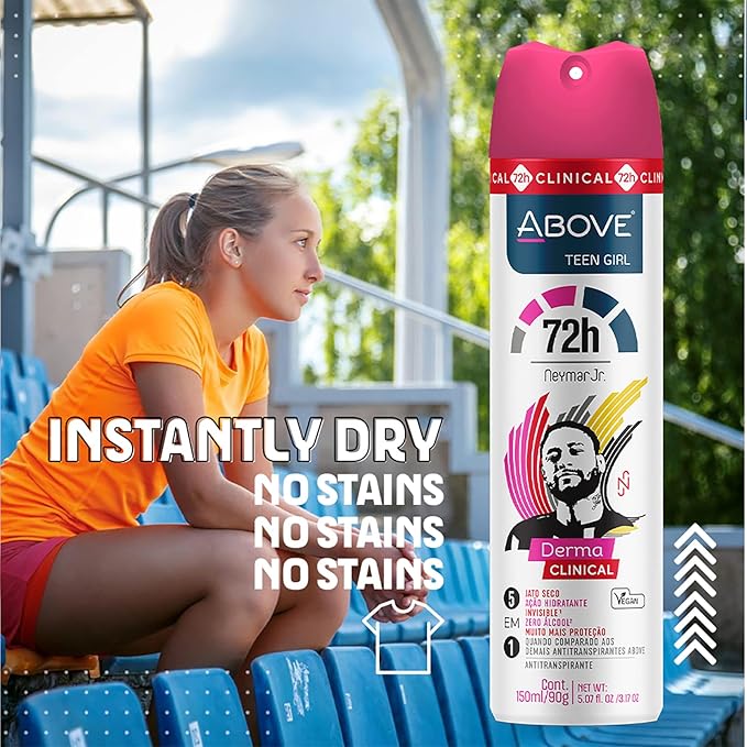 ABOVE 72H Whole Body Spray Deodorant for Women – Neymar Jr Teen Girl(4 Pack) – Aluminum Free Antiperspirant Deodorant Spray – Long-Lasting Protection, No Stains, Vegan, Cruelty-Free, Rose & Musk Scent
