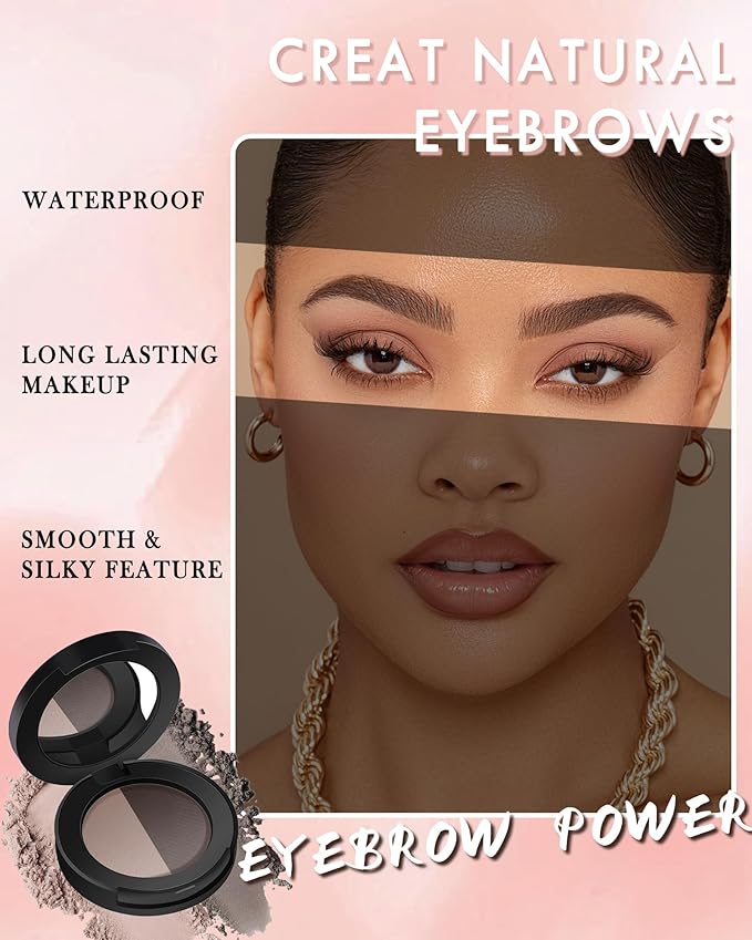 Eyebrow Powder Kit,Long Lasting Waterproof Grey Brown Ebnoy Duo Tint Eye Brow Filler,Enhance Define Brows, Eye Makeup Contour Palette Set with Mirror Eyebrow Tools,Mother's Day Gift for Women Girl-06
