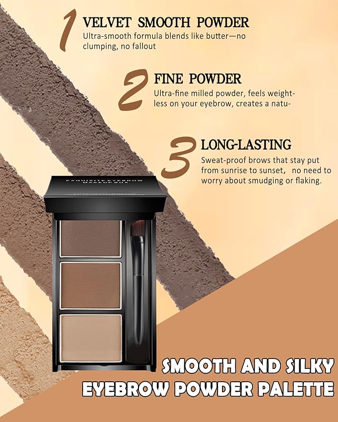 Eyebrow Powder Makeup Kit, 3 in 1 Eyebrow Kit, Brow Powder Palette Waterproof Long-Lasting, Grey Brown Beige Brow Filler, Fill & Sculpt Full Eyebrow Kit for Women, With Mirror, Brush & Razor Set 03