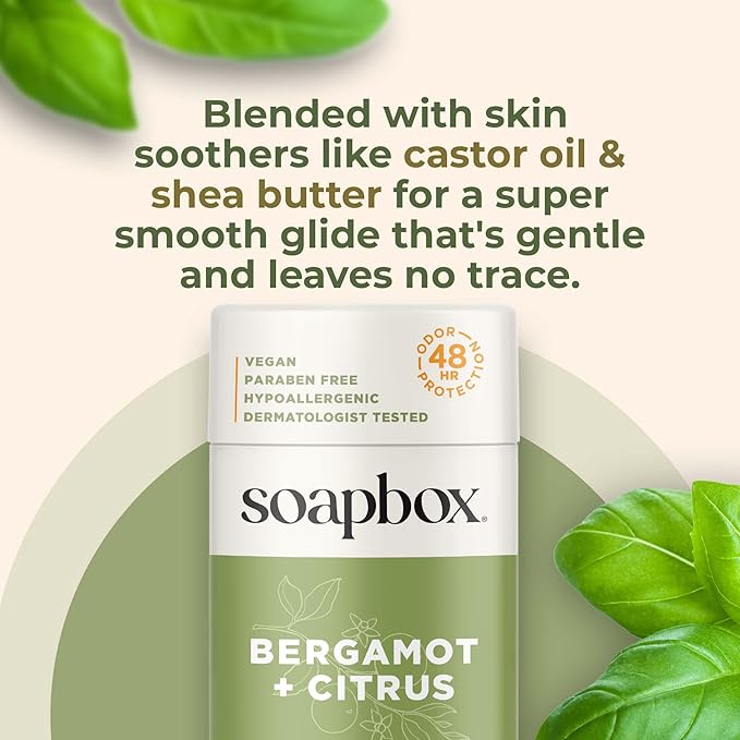 Soapbox Aluminum Free Deodorant, Bergamot & Citrus Scented Deodorant, Scented Aluminum-Free Natural Deodorants, 2.65oz