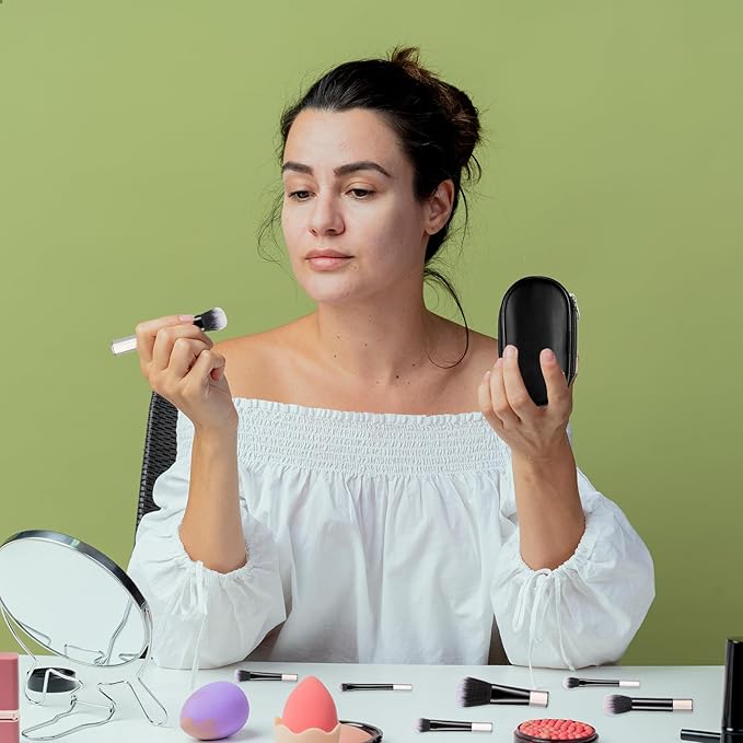 Travel Makeup Brush Set, Portable Mini Cosmetic Brushes with Case Full Complete Function Makeup Brushes Kit with Pouch Foundation Eyebrow Blending Concealer Blush Eyeshadow Contour Pow(Black)