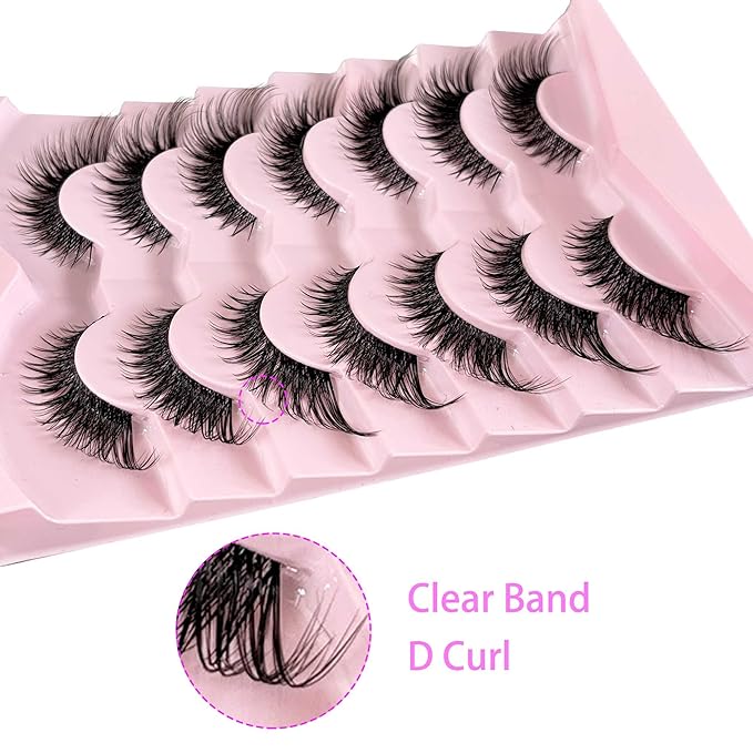 Yasnai Fox Lashes False Eyelashes Strip Volume Lashes Wispy Cat Eye Fake Lashes Natural Eyelashes 7 Pairs Pack