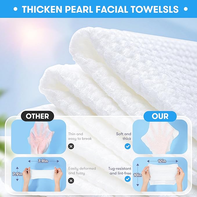 Disposable Face Towel, XL Facial Towelettes Soft Thick Absorbent, Lint-Free Biodegradable Makeup Remover Dry Wipes for Skin Care Washing Drying Nursing Camping Travel Essentials, 100 Ct