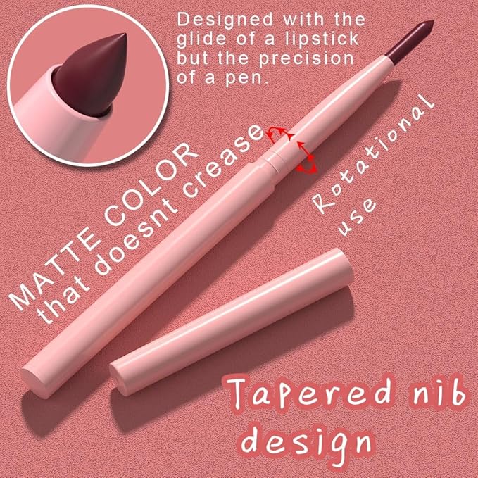 evpct Dark Wine Red Matte Creamy Retractable Lip Liner Pencils for Women Shaping & Sculpting Lips, Long Lasting Waterproof Rich Lip Colors Liner Crayon Lipstick Pencils delineador de labios 02