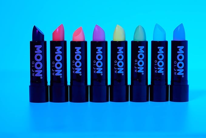 Moon Glow - Blacklight Neon UV Lipstick 0.16oz Set of 16 colours (Pastel & Intense) – Glows brightly under Blacklights/UV Lighting!