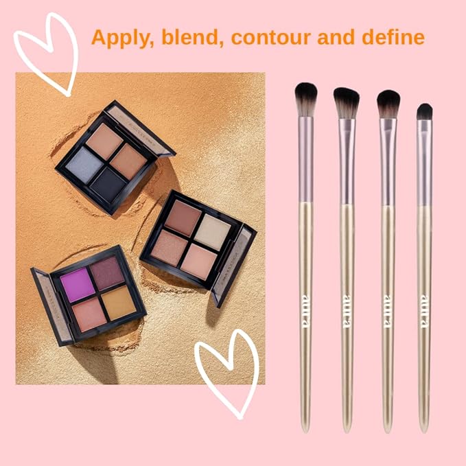 4 Soft Synthetic Eyeshadow Brush Kit - For Blending or Concealer. Eyeshadow brush set with case by aura. Eye makeup brushes and tools. Professional eyeshadow brushes. Brochas para sombra de ojos.