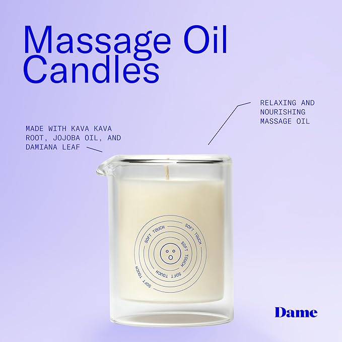 Dame Products Massage Oil Candle - Plant-Based with Kava Kava - Moisturizing and Relaxing - Soft Touch Scent