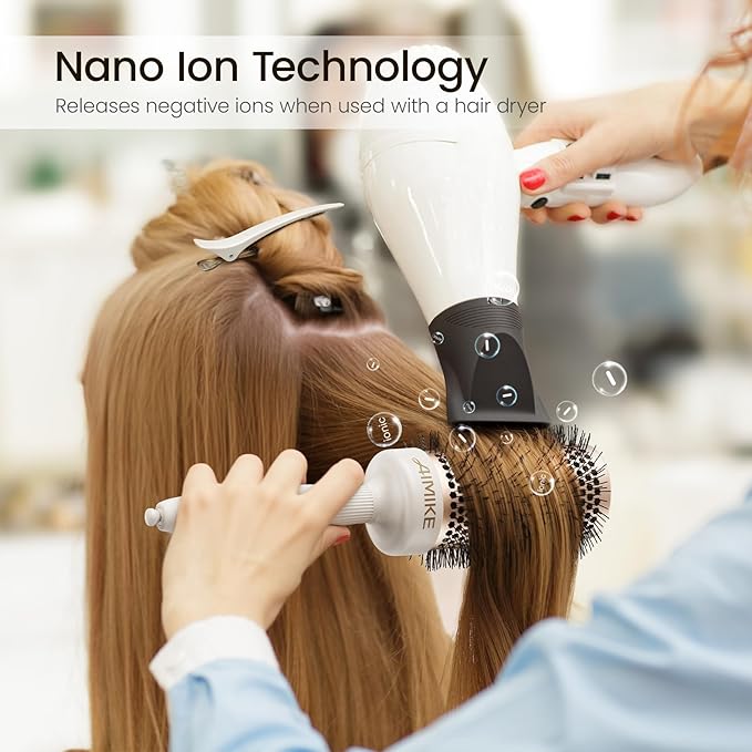 AIMIKE NaturaVol Round Brush for Blow Out, Large Round Hair Brush w/Nano Thermal Ceramic Tech, for Blow Drying & Styling, Boost Volume & Smoothness, with 2 Clips (2.1 Inch Barrel, 3 Inch Bristle)