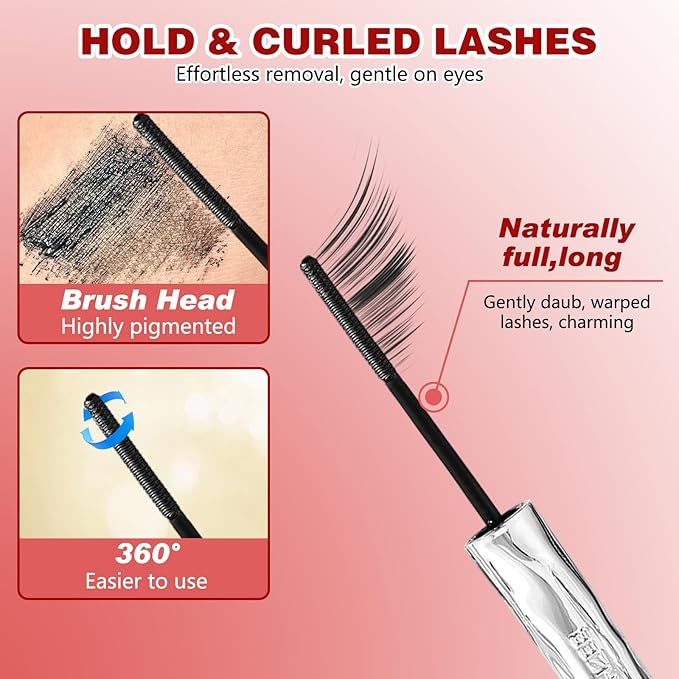 2Pcs Iron Wand Mascara, 2025 Upgraded Waterproof Metal Wand Mascara Tubing, Long-lasting 3D Curling Eyelash, Smudge Proof & No Flaking (Black)