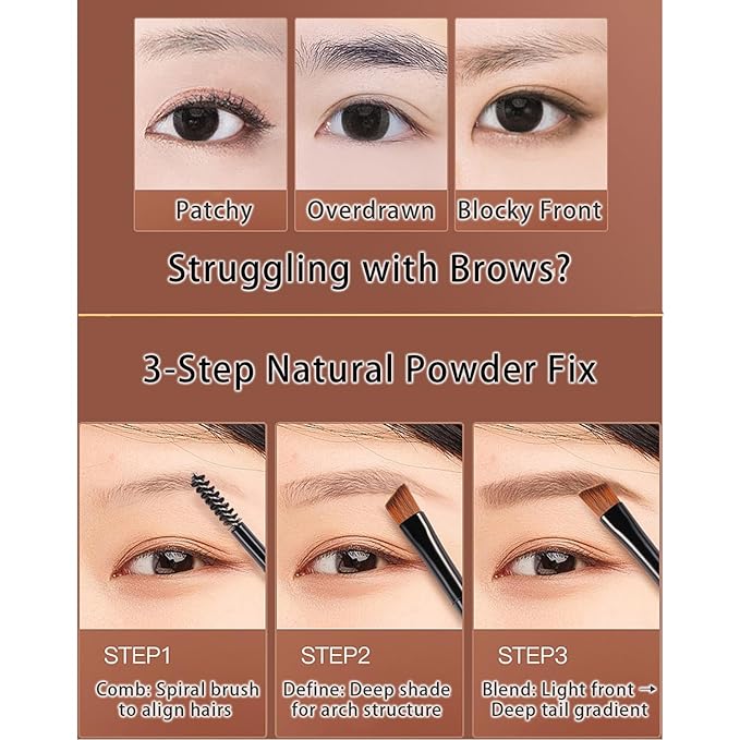 Eyebrow Powder Kit, Long-Lasting & Waterproof Two Colors Brown Tinted Brow Powder for Beginners, Easy to Apply, Stays All Day, Includes Brow Brush & Mirror
