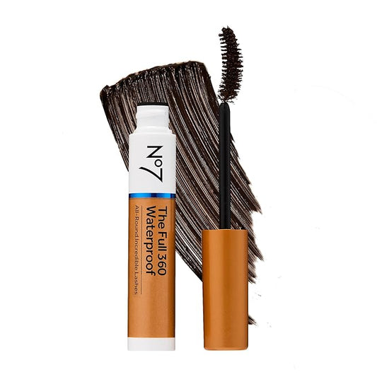 No7 The Full 360 Waterproof - Brown/Black - Sweat-Proof, Rain-Proof, Tear-Proof Mascara - Adds Volume, Length & Curl for Up to 12 Hours (7ml)
