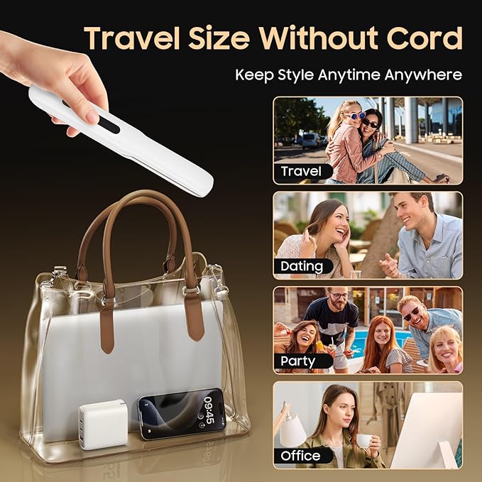 Cordless Hair Straightener and Curler, 2 in 1 Portable Mini Flat Iron & Curling Iron, Fast Heating & Titanium Plate Straightener with 4 Adjustable Temp,Travel Size Preferred Gifts (White)