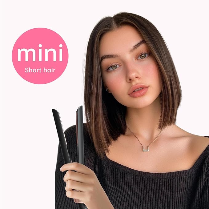 Mini Flat Iron 1 Inch Ceramic Mini Hair Straightener, Small Flat Irons for Short Hair, Curls Bangs, Dual Voltage for Travel,Dual Voltage for Worldwide Use, Black