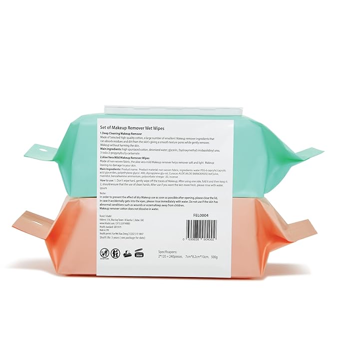 FELADEL - 240pcs Makeup Remover Wipes Set - 120pc Aloe Vera Face Makeup Wipe +120pc Deep Cleaning Makeup Remover Wipe | Easily Removes all difficult makeupes. Ultra-Soft Face wipes