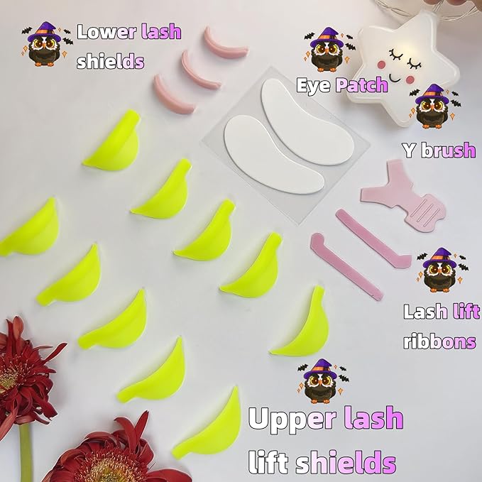 Lash Lift Shields No Glue Soft Silicone Eyelash Perm Rod Flat C Curl Pad Lifts Lashes Beautiful Full Lash Lifting Roller Set with Eye Patches Ribbon Cover Compensator Y Brush Tool Lami Lamination