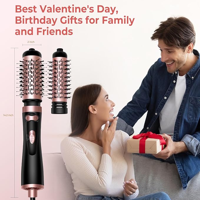 3 in 1 Rotating Hair Dryer Brush, Auto Rotating Blow Dryer Brush Spinning with 2 Brushes (2" & 1.5"), Negative Ionic Brush Blow Dryer, Round Brush Blow Dryer Volumize Curling 100-120V (Black)