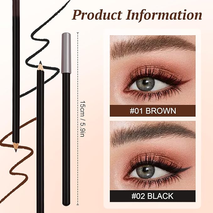 Sharpenable Eye Pencil with Sharpener, 2 in 1 Eye Liner Pencil & Eyes Brow Pencils, Long Lasting Smooth No Smudging Waterproof Eyeliner for Women Girls - Suitable for Eyeliner & Eyebrows (Black)
