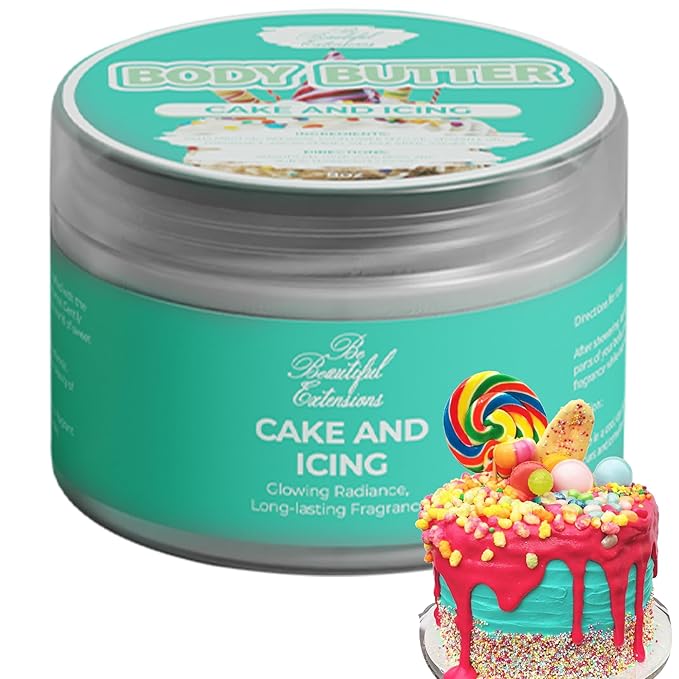 body butter cake and icing scent long -lasting fragrance,hydrate skin jojoba oil and more 8oz