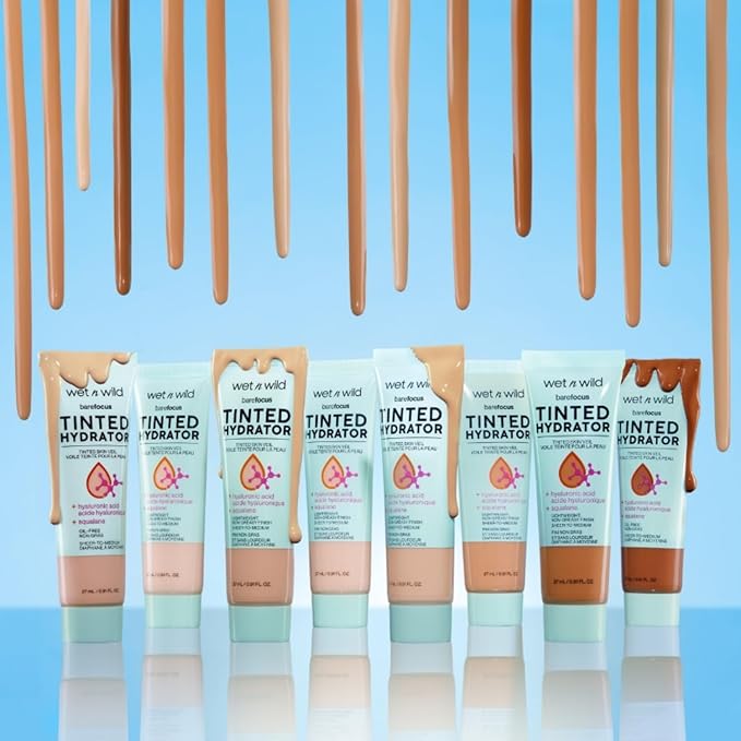 wet n wild Bare Focus Tinted Hydrator Tinted Skin Veil, Lightweight Buildable Coverage with Hyaluronic Acid & Vegan Squalane, Semi-Matte Finish, Cruelty-Free - Medium Tan