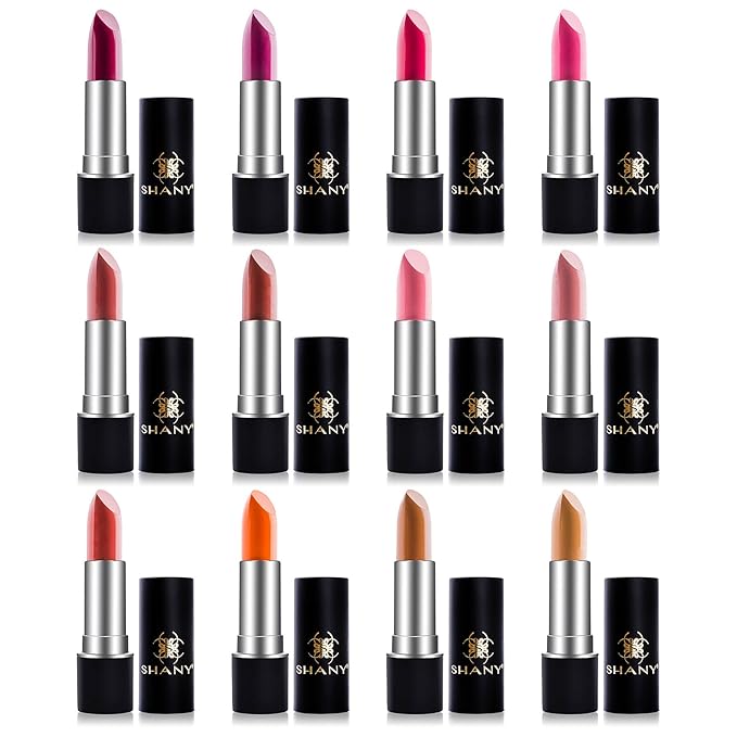 SHANY Slick & Shine Multi-Colored Lipstick Set - 12 Matte Lip Colors Long Lasting & Moisturizing Lip Shades In A Premium Packaging Gift Box with Vitamin E and Aloe Vera.
