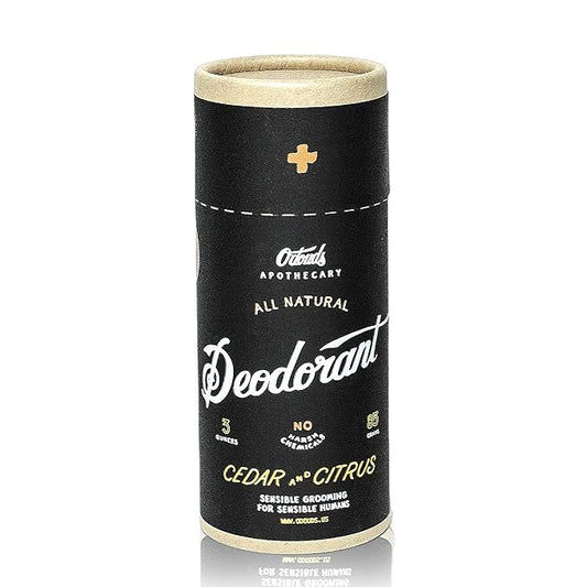 O'Douds Natural Deodorant for Men & Women - Vegan, Aluminum Free With No Parabens or Sulfates - Cedar & Citrus Scent (3oz.)