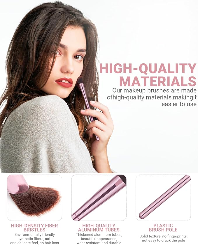 8Pcs Makeup Brushes Set Premium Eyeshadow Brush Professional Angled Eyebrow Brush Lip Brush Eyeshadow Brush Set With 3Pcs Powder Puffs and Pink Case 12 in 1