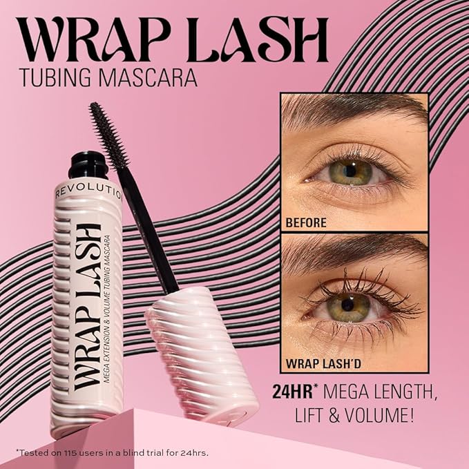 Revolution Beauty London, Wrap Lash Tubing Mascara, Smudge-Proof & Water-Resistant for Length & Volume, Vegan & Cruelty-Free, Brown, 0.28 fl oz