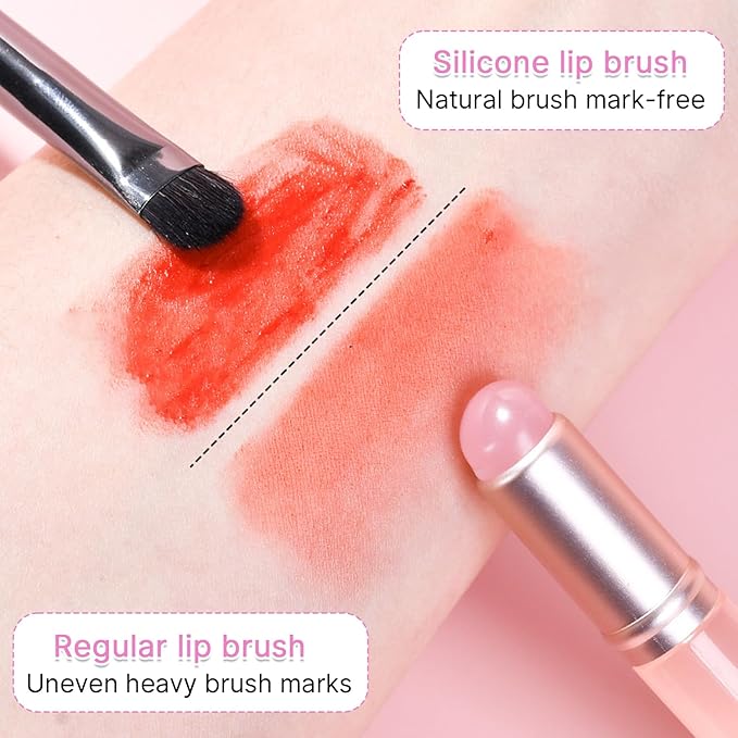 2 Pcs Silicone Lip Brush with Cap for Lipstick Lip Gloss(Pink)