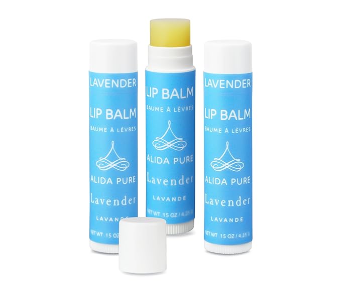 Lavender Lip Balm, Cruelty Free, Vegan Set, Beeswax Free, with Organic Jojoba and Avocado Oil, Vitamin E, Natural Moisturizer for Dry, Chapped, or Cracked Lips, 3 Tube Set