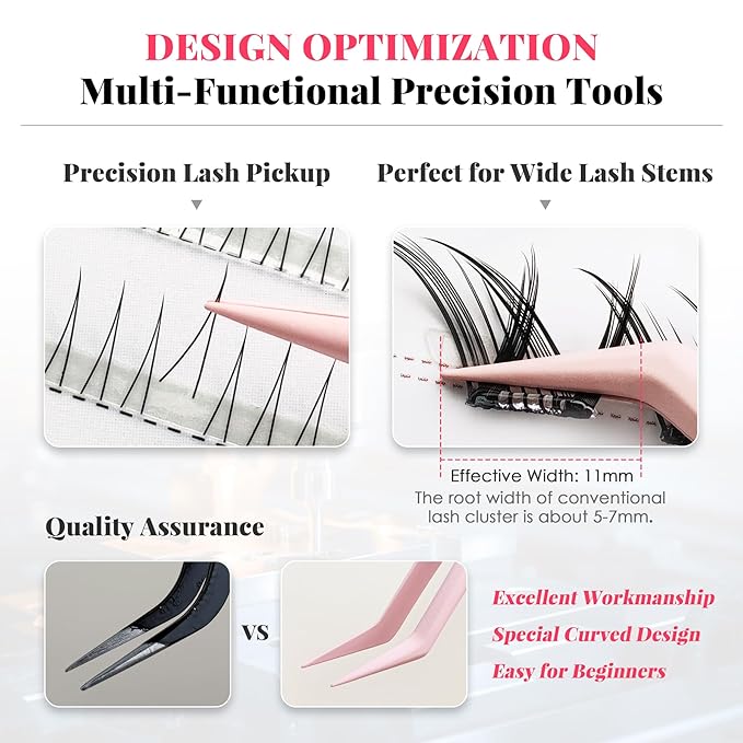 Tweezer P02 for DIY Lashes, Lash Application Tool, 1 PC Pointy Nano Coating Non-Stick Stainless Steel Curved Tweezer with a Protective Case, for Self-Adhesive/Pop-On Eyelash Extensions(Pink)