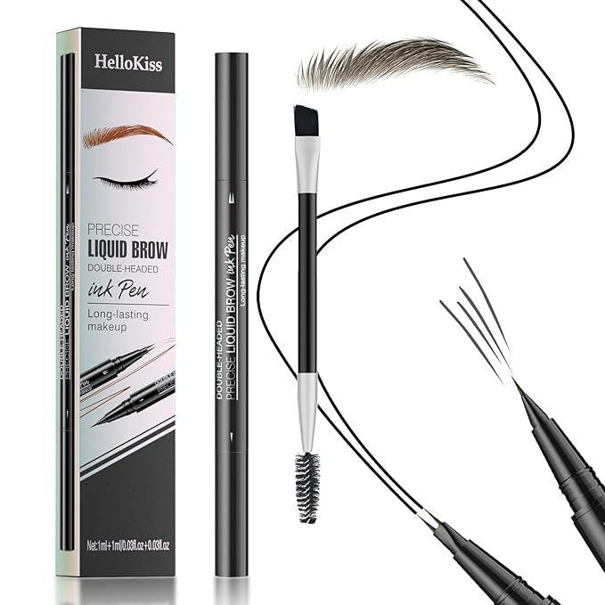 Eyebrow Pen, Microblading Eyebrow Pencil for Natural Hair-Like, Fast & Precise Faux Brow Pen with Double Brush Tip, Waterproof Long-Lasting, Filling Eyebrow Pencils for Women, Black Brown