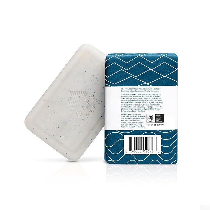 Oars + Alps Eucalyptus Superfoliant Exfoliating Bar Soap for Men, Deep Cleaning & Exfoliating Soap with Jojoba Beads, Made with Clean Ingredients, All Skin Types, Cruelty Free, 1pk, 6oz