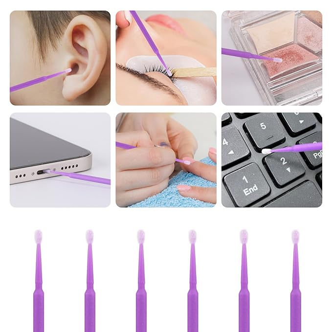Tbestmax 1200 Pcs Micro Applicator Brush, Micro Swabs, Disposable Eye Lashes Mascara Wands for Eyelash Extension(Purple)