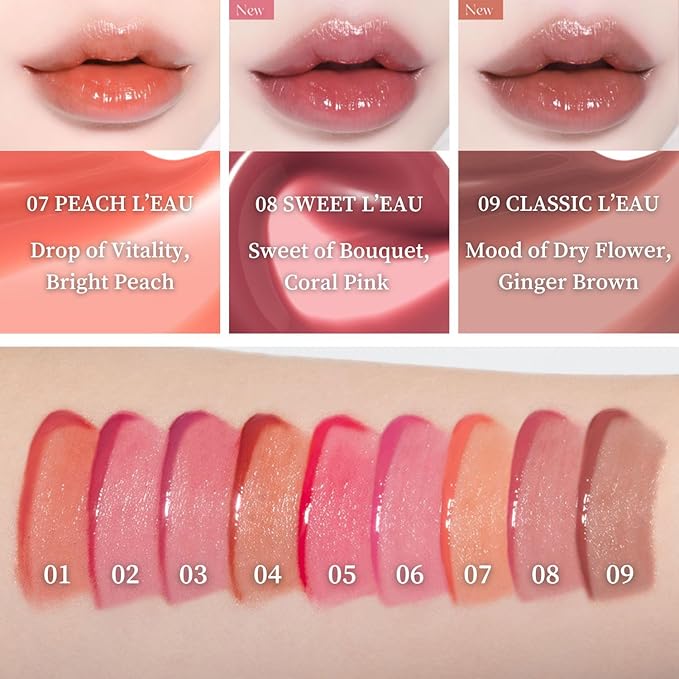 BBIA L’EAU Tint – Glossy & Glow Lip Stain, Watery Lip Tint, Non-Sticky, High Shine Finish, Long-lasting, Moisturizing, Lightweight, Natural, Daily Use, Vegan, Korean Lip Makeup (07 PEACH L'EAU)