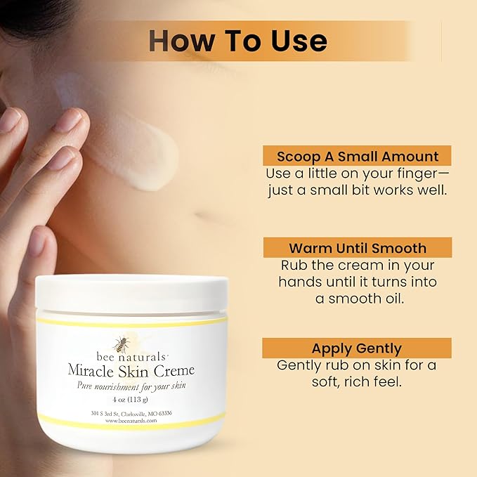 Bee Naturals Miracle Skin Creme - All-Natural Hydrating Cream for Full body - Pure Nourishment with Olive Oil, Beeswax & Coconut Oil - Loved globally for Versatility & Trusted by Generations (4 oz)