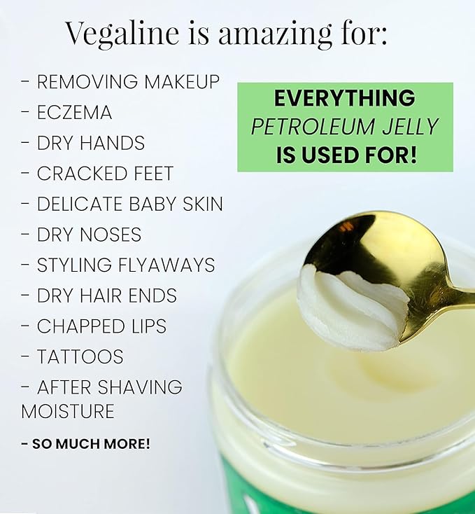Vegaline - 100% Natural, Vegan & Hypoallergenic Alternative to Petroleum Jelly - Unpetroleum - Lips, Hands, Baby, Makeup Remover and More (8 Ounce)