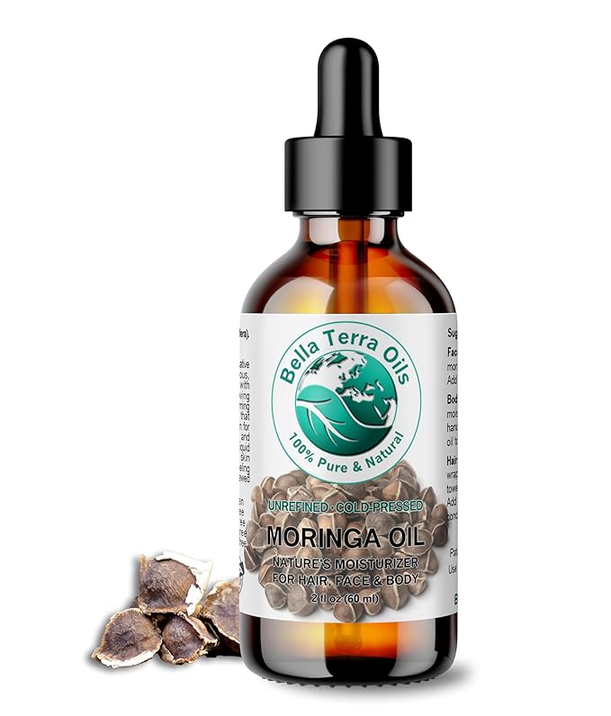 Bella Terra Oils - Organic Moringa Seed Oil 2 oz - Luxuriously Cold-Pressed, High in Vitamin A, C & E, Abundant in Oleic Acid, A Facial Elixir for Radiant Beauty