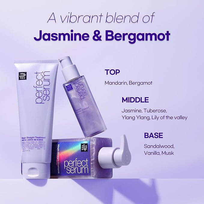 Mise En Scene Perfect Serum Magic Straight - Hair Taming Oil for Frizzy | Heat Protectant | Straightening Fixing | Humidity Hair Products | Coconut Oil | Sleek and Shine | Bergamot Scent, 2.70 Fl Oz