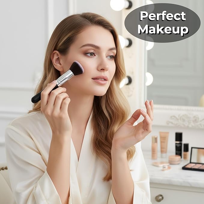 15 Pcs Makeup Brushes, Synthetic Flat Top Foundation Brush Set For Liquid, Cream, Powder, Blending, Buffing, Blush, Concealer, Black Cosmetics Brush Kit